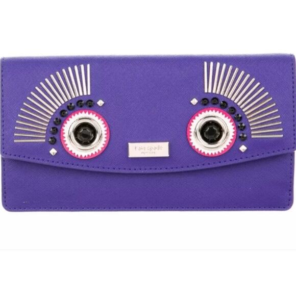 Kate Spade Liana Monster Purple Leather Clutch Wallet NWT Retail $278 - Picture 1 of 16